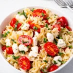 Caprese Pasta Salad with mozzarella and tomatoes