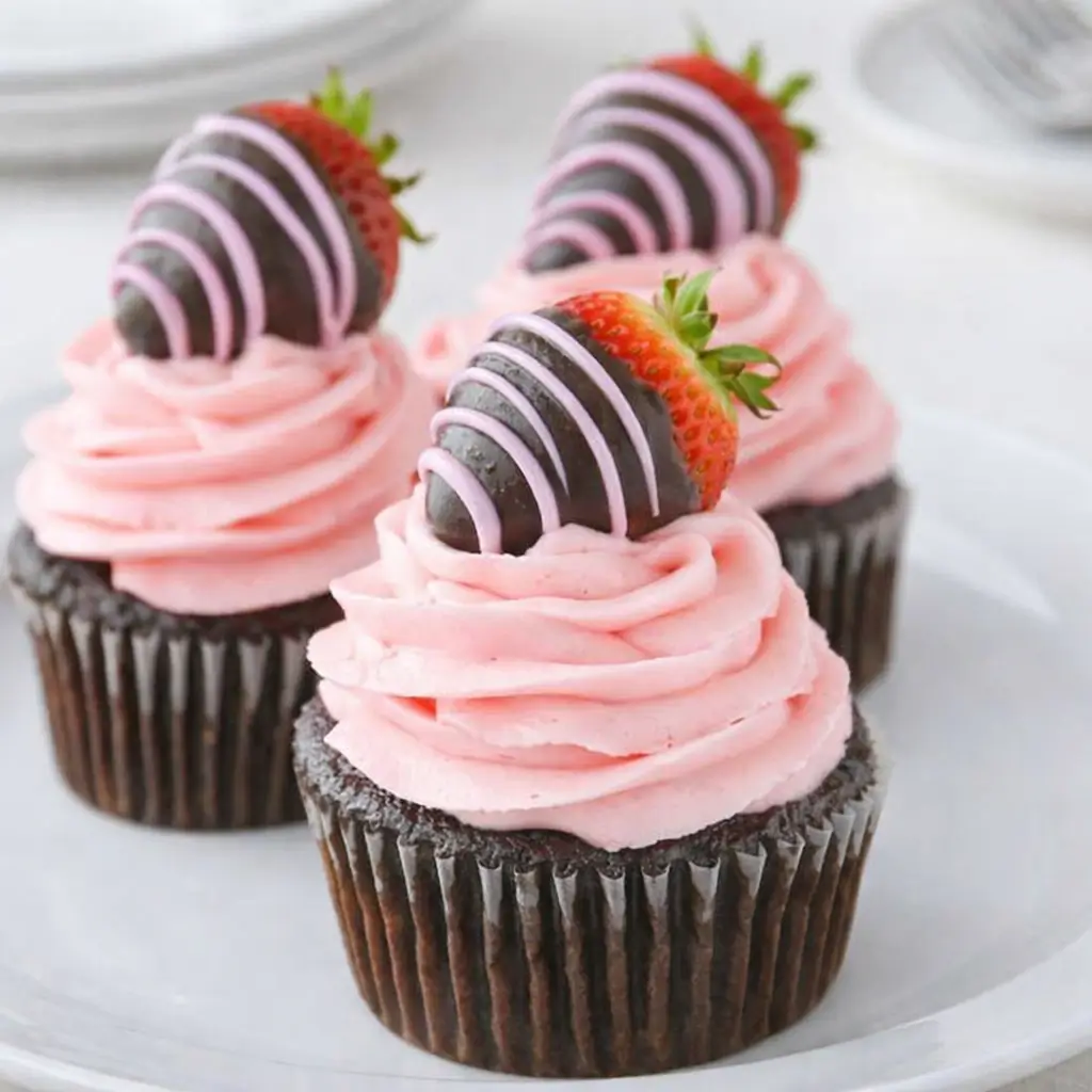 Chocolate Covered Strawberry Cupcakes for Valentine’s or Anytime