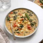 Creamy White Bean and Gnocchi Soup served hot