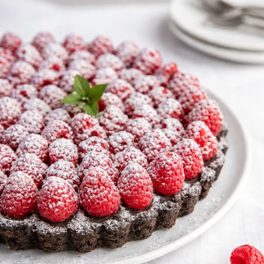 Easy Chocolate Raspberry Tart with ganache and raspberries