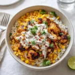 Easy Street Corn Chicken Rice Bowl with grilled chicken and corn