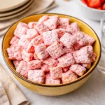 Fluffy Strawberry Shortcake Puppy Chow in a bowl