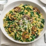 Garlic Butter Orzo with Mushrooms and Spinach Dinner