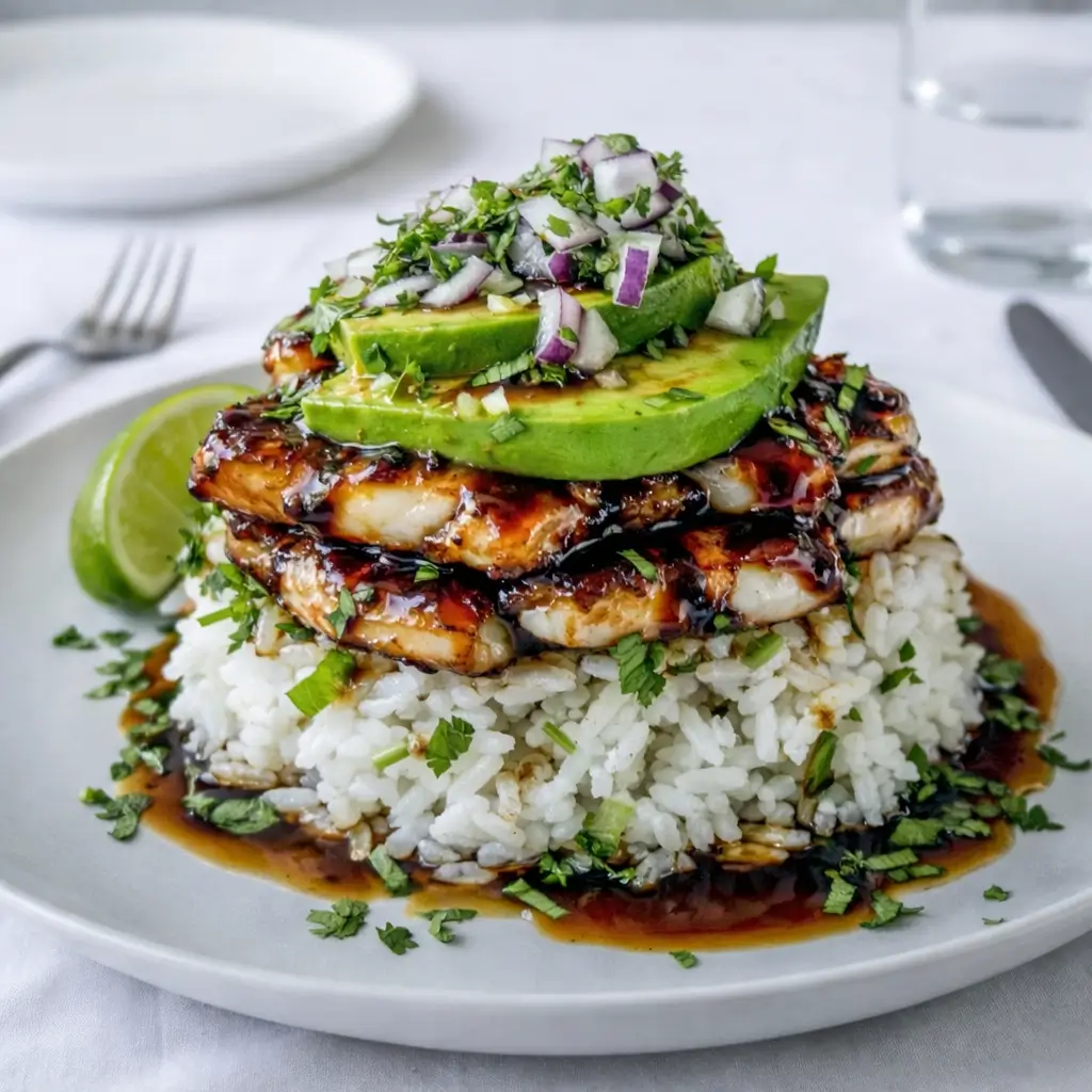 Honey Lime Chicken and Avocado Rice Stack – Tangy, Creamy, Perfect