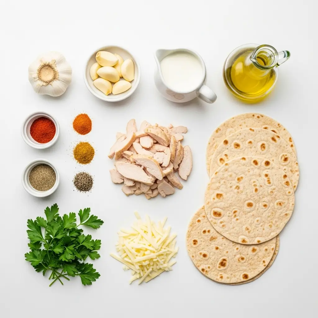Ingredients for Savory Chicken Wraps with Garlic Cream Sauce