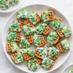 St. Patrick’s Day Rolo Pretzel Candy on tray with sprinkles