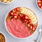 Strawberry Banana Smoothie Bowl with toppings