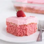strawberry sheet cake with whipped strawberry frosting