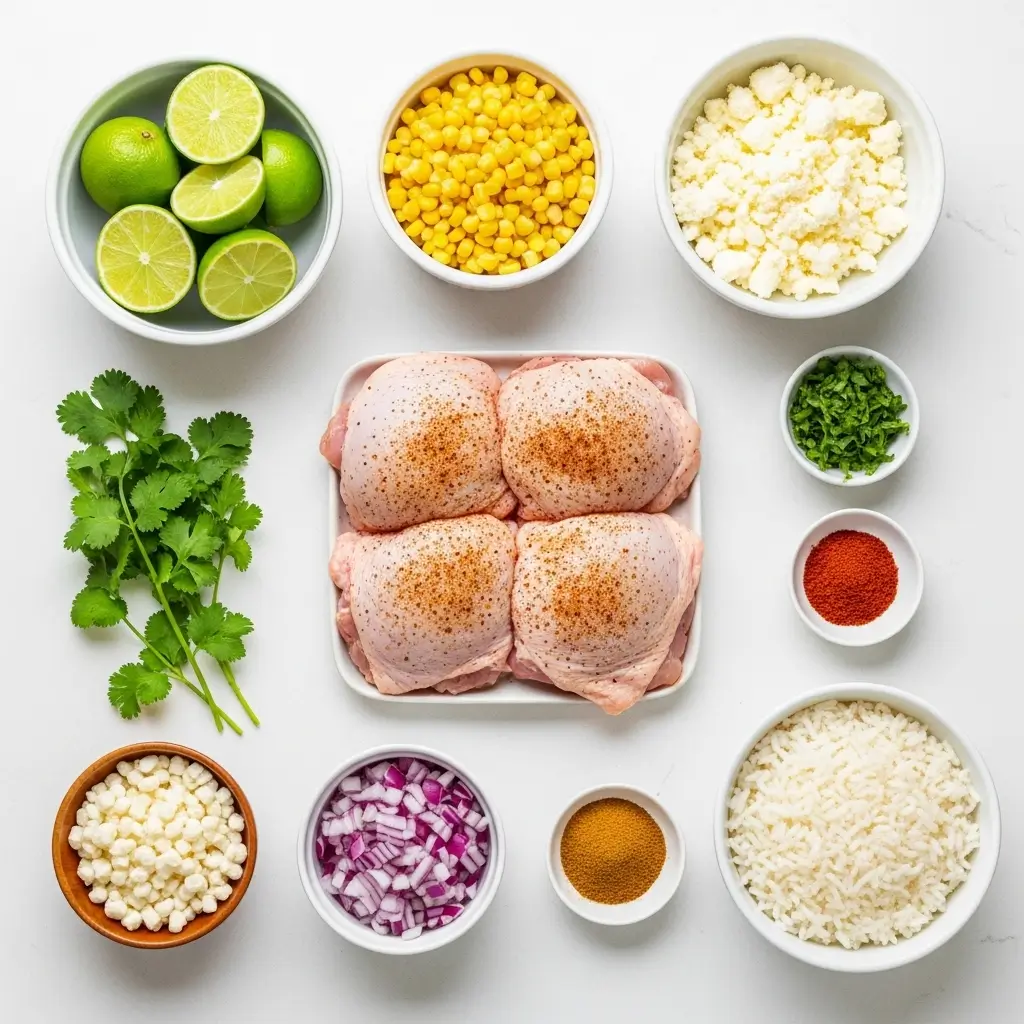 Street Corn Chicken Bowl ingredients flat lay