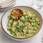 Best Lemon Basil Pasta Salad overhead view with fresh herbs