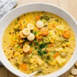 best one pot creamy vegetable soup in rustic bowl