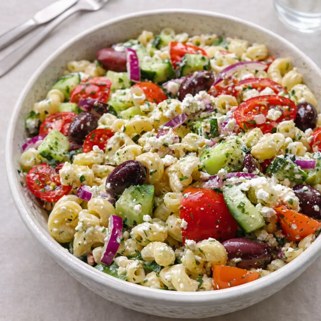Chopped Greek Pasta Salad with Feta Dressing for Busy Weeknights