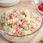 Cold Ranch Pasta Salad in rustic bowl