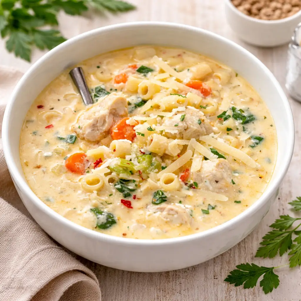 Creamy Chicken Soup with Pasta and Spinach – 30-Minute Dinner Winner