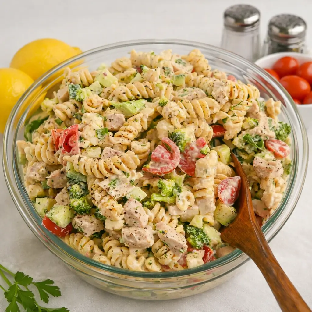 Creamy High-Protein Pasta Salad with Chicken