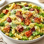 Easy Chicken Caesar Pasta Salad served in a bowl