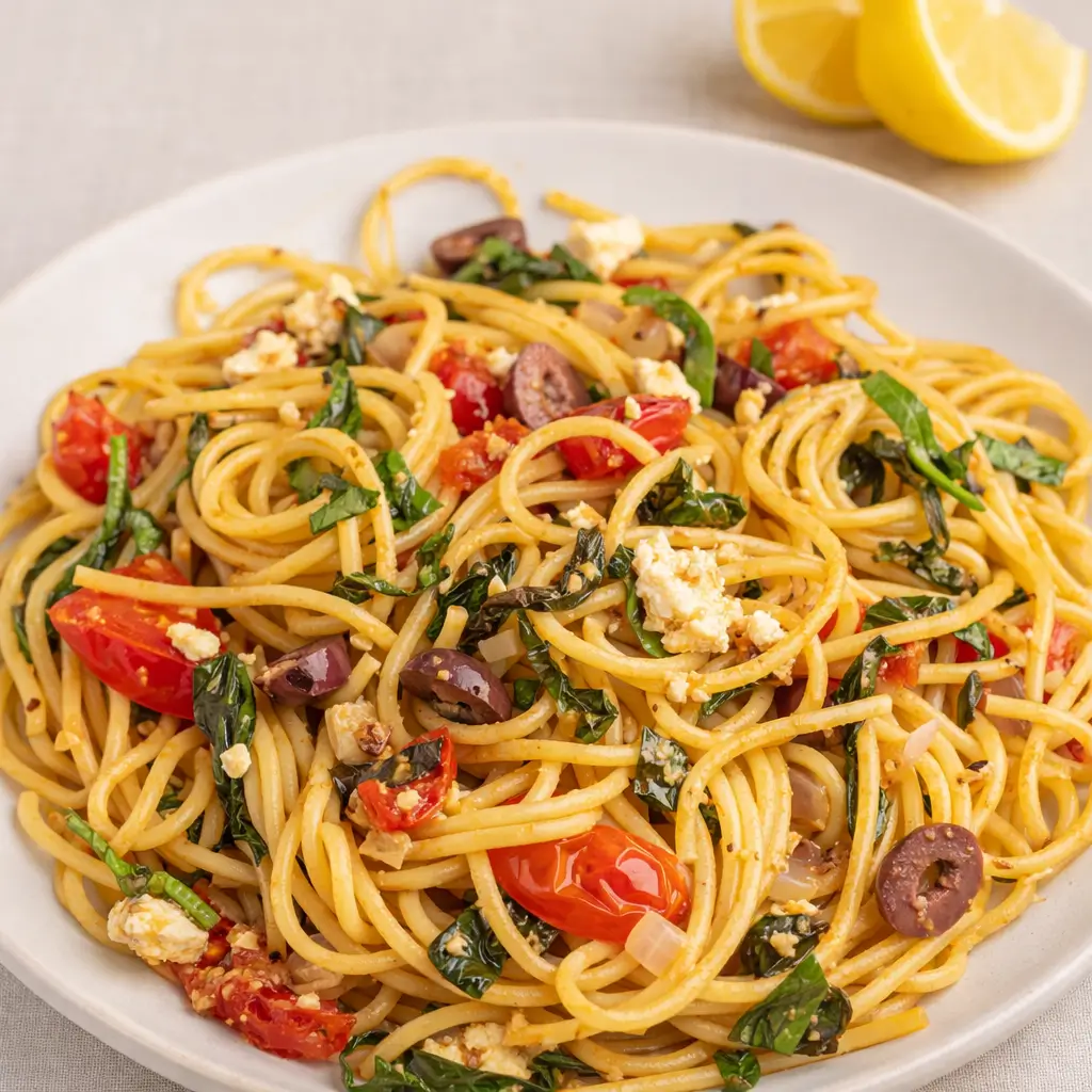 Greek Spaghetti Pasta Dish – Fast, Healthy, and Delicious