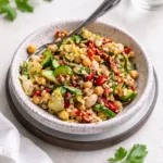 Healthy and high protein three bean salad in a white bowl