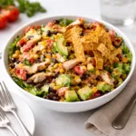 Fresh Southwestern Chopped Chicken Salad in a wooden bowl
