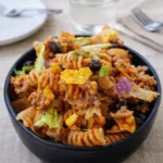 Taco Pasta Salad with Doritos and seasoned beef