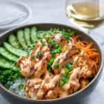 A delicious Bang Bang Chicken Bowl with crispy chicken and fresh vegetables.