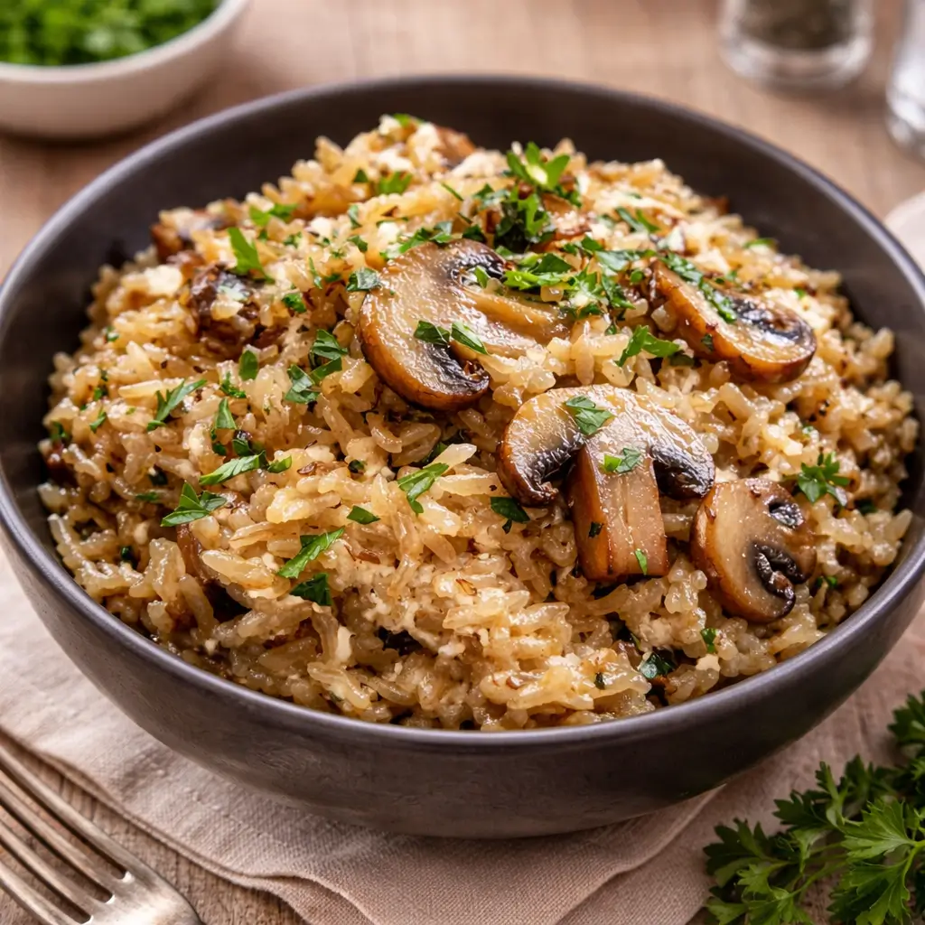 Easy Garlic Mushroom Rice Pilaf Recipe for a Healthy Family Dinner