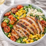 Healthy Chicken Arugula Salad with grilled chicken and buttermilk dressing