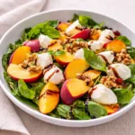 Millionaire Peach Salad with fresh basil and balsamic glaze