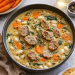 Hearty Sausage White Bean Soup in a rustic bowl with crusty bread.