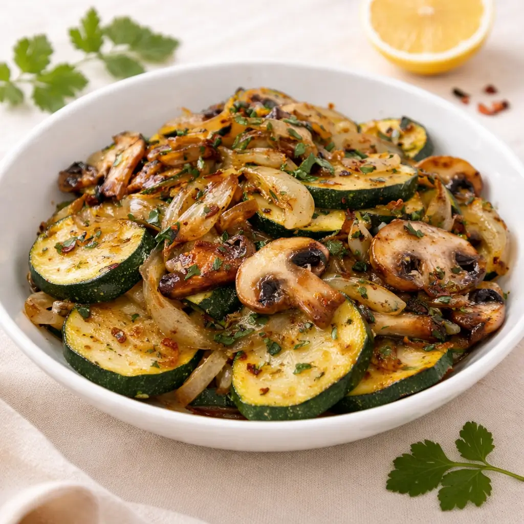 Sauteed Zucchini Mushrooms And Onions For A Simple Weeknight Dinner