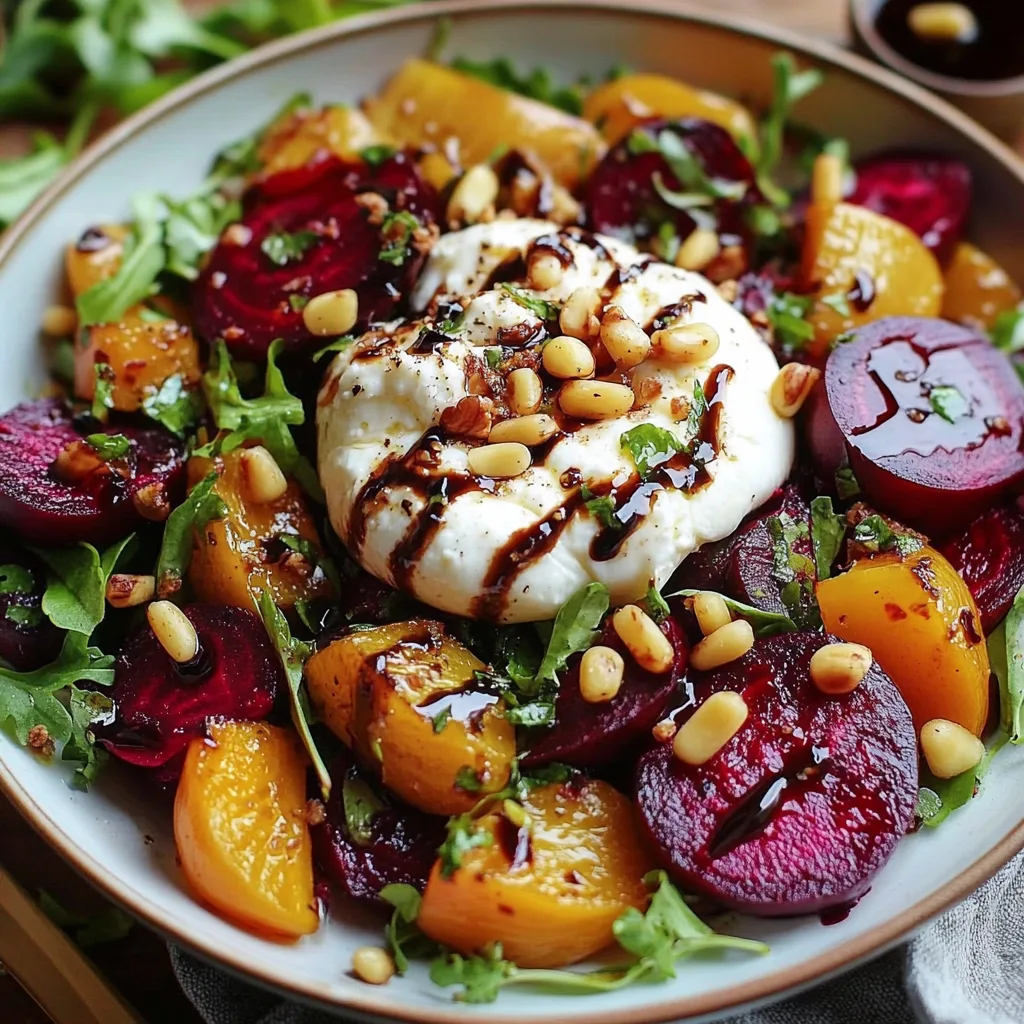 Beet and Burrata Salad with Pine Nut Balsamic Dressing