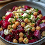 Chickpea Beet Feta Salad with Lemon-Garlic Vinaigrette