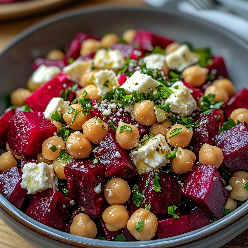 Chickpea Beet Feta Salad with Lemon-Garlic Vinaigrette