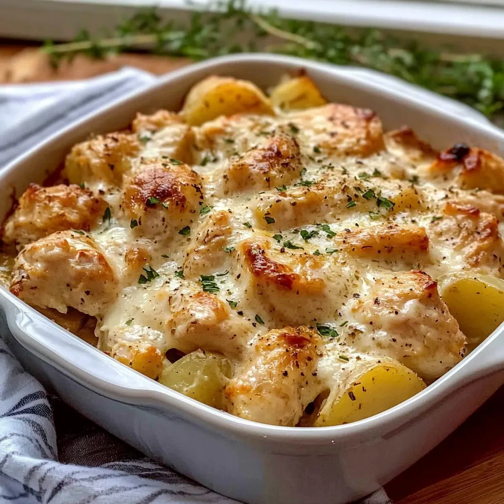 High Protein Creamy Garlic Cheesy Chicken and Potatoes