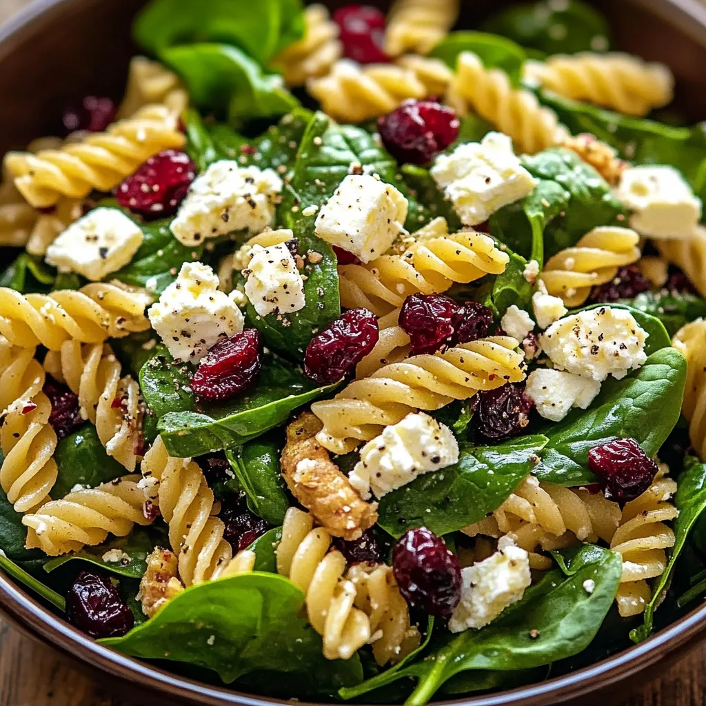 Spinach Pasta Salad with Feta and Cranberries