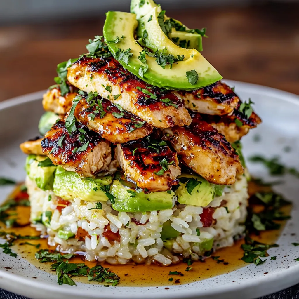 Honey Lime Chicken &amp; Avocado Rice Stack