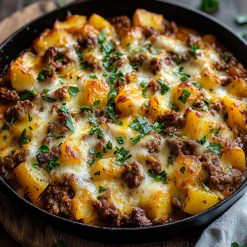 One Pan Cheesy Meat &amp; Potato Skillet