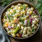 High Protein Dill Pickle Pasta Salad with Creamy Herb Dressing