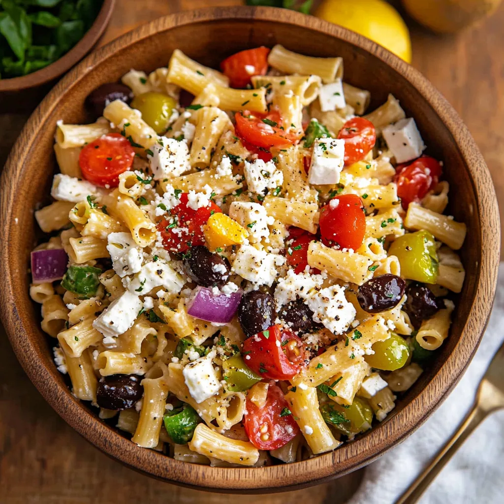 Traditional Greek Pasta Salad Recipe with Feta and Olives