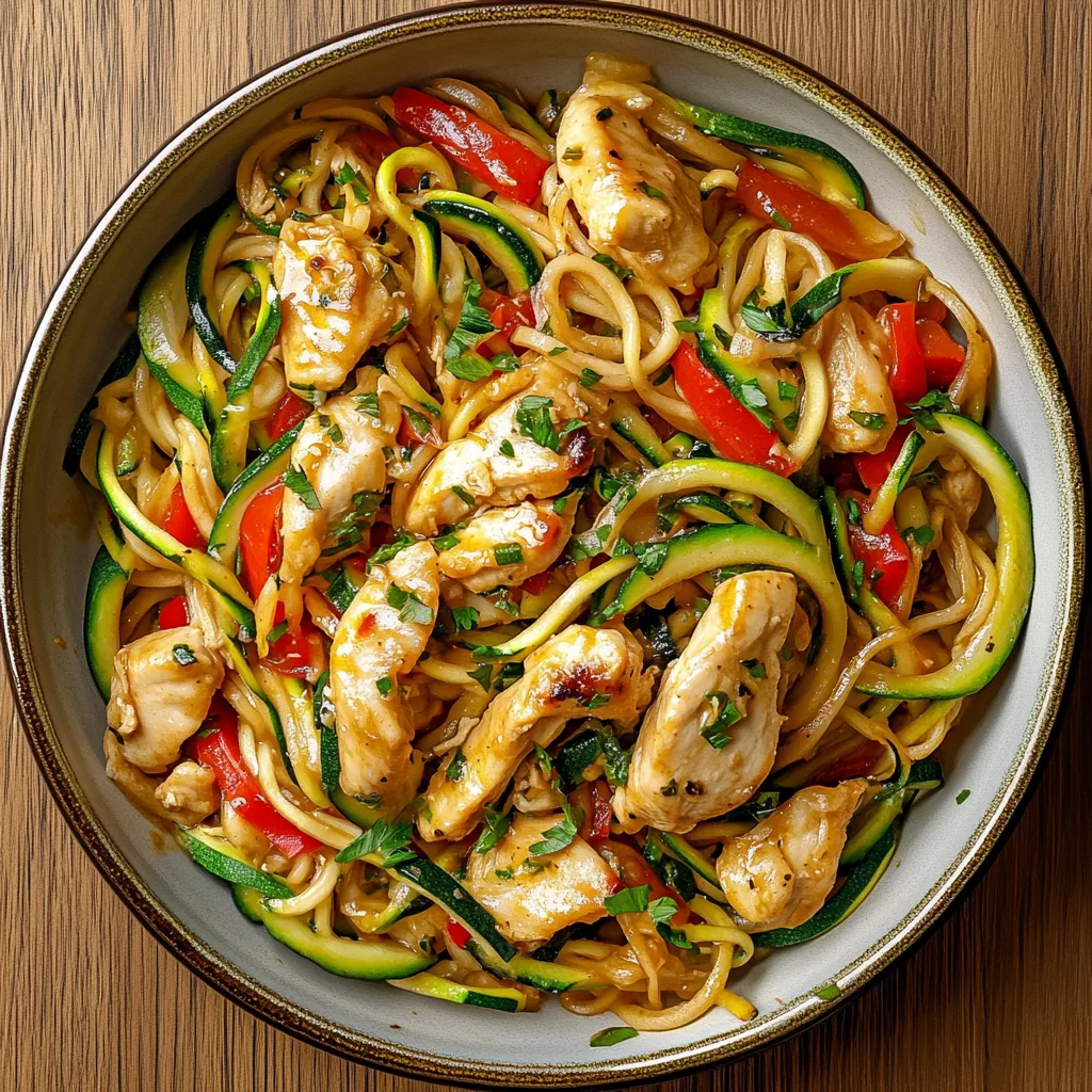Garlic Chicken Zucchini Noodles Stir Fry