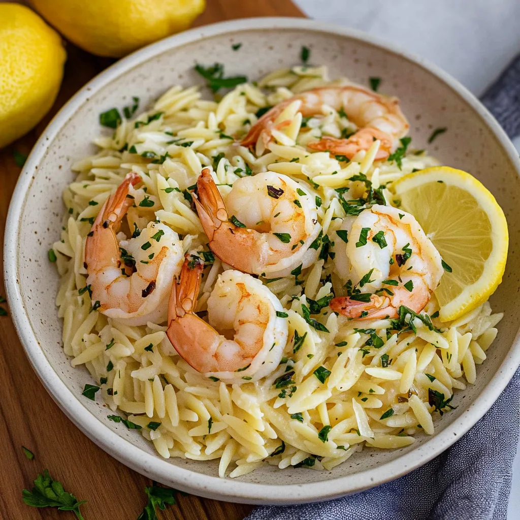 Lemon Garlic Shrimp Orzo
