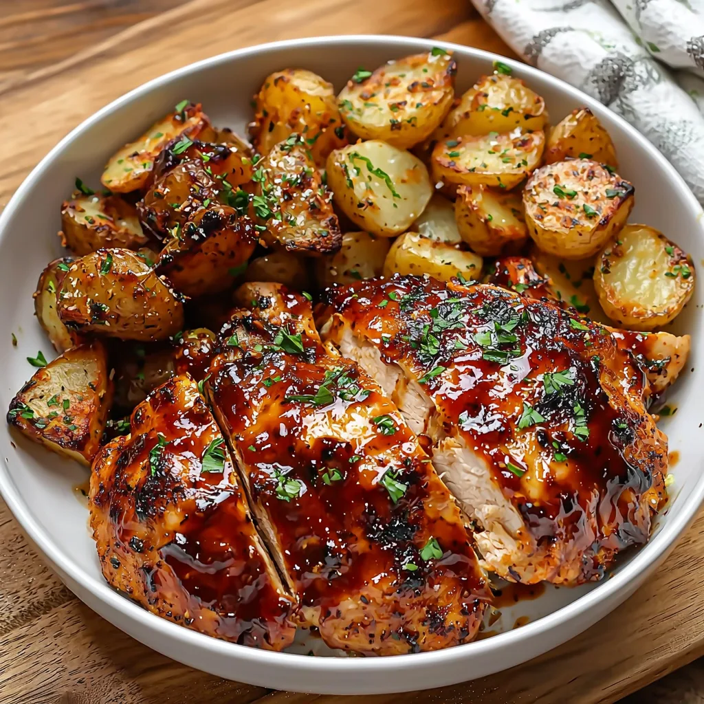 Honey BBQ Chicken and Garlic Parmesan Potatoes