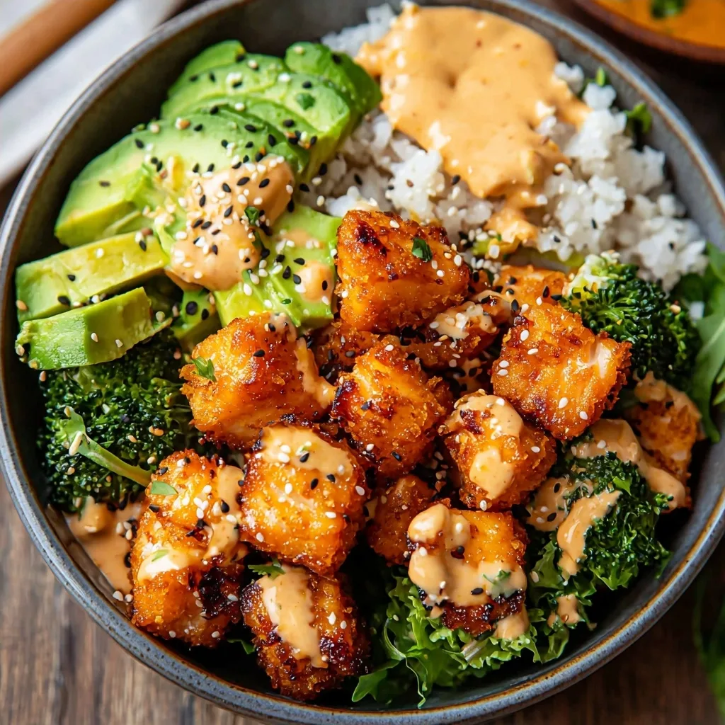 Crispy Bang Bang Salmon Bites Bowls