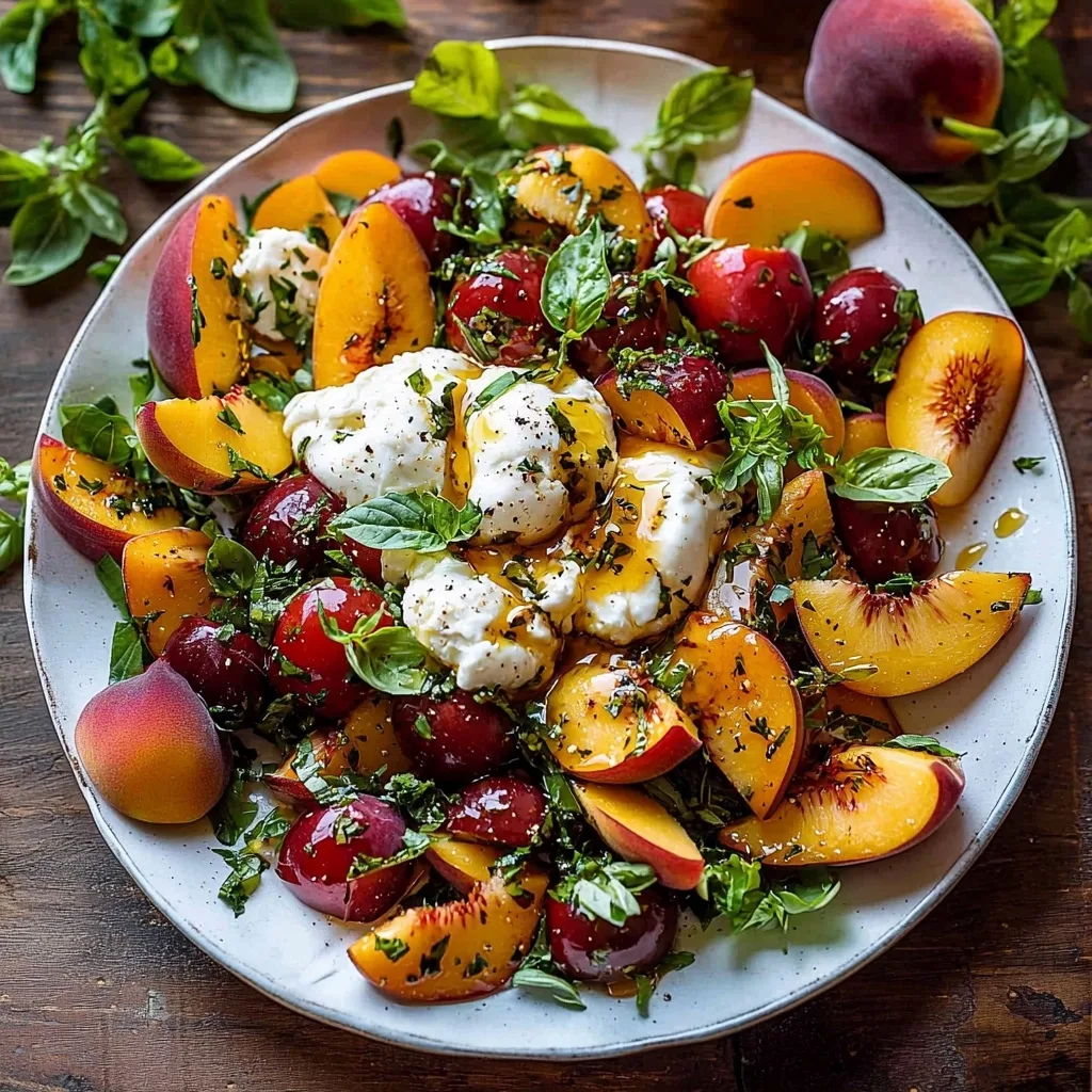 Peach and Burrata Salad with Honey Herb Vinaigrette