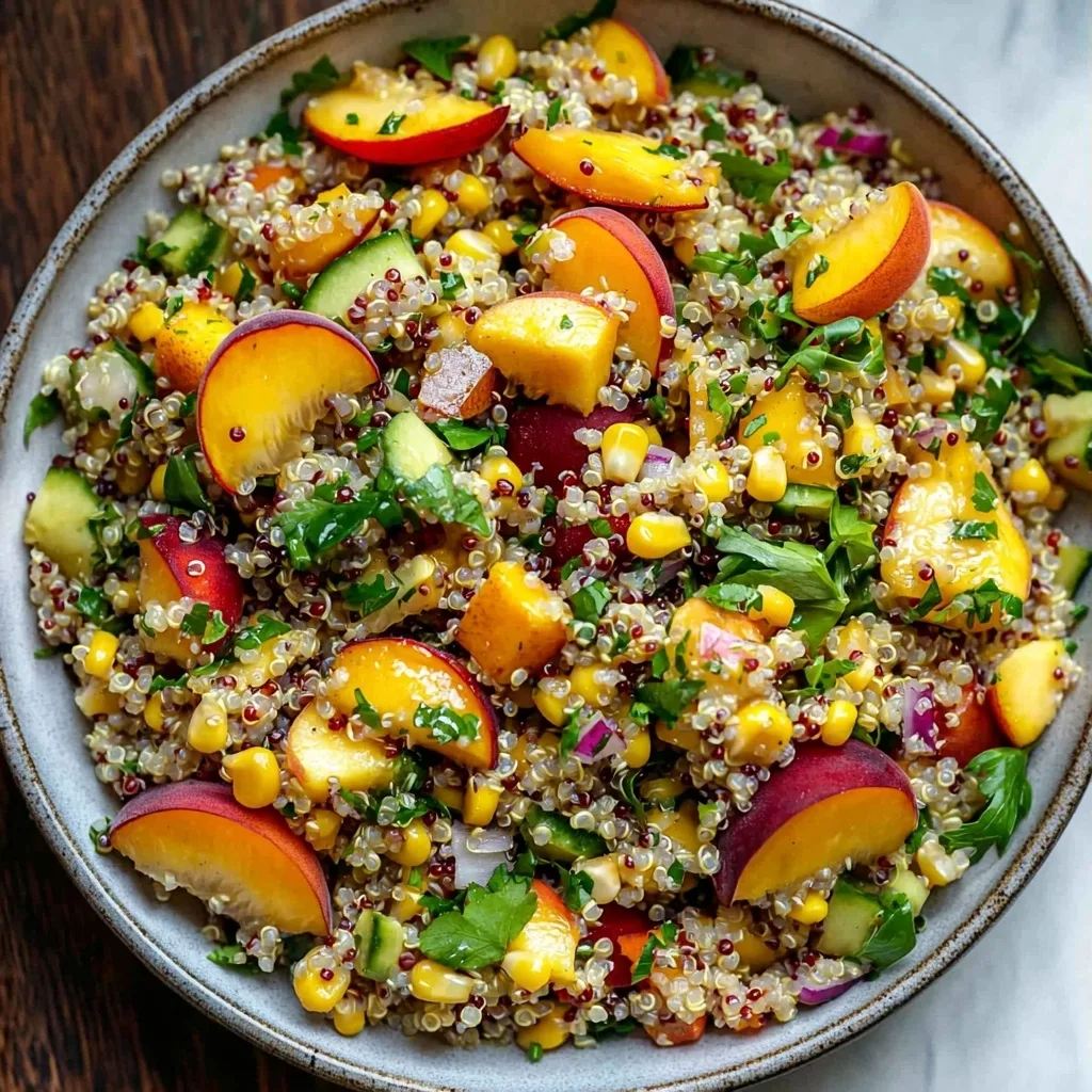Zesty Peach and Corn Quinoa Salad with Champagne Vinaigrette