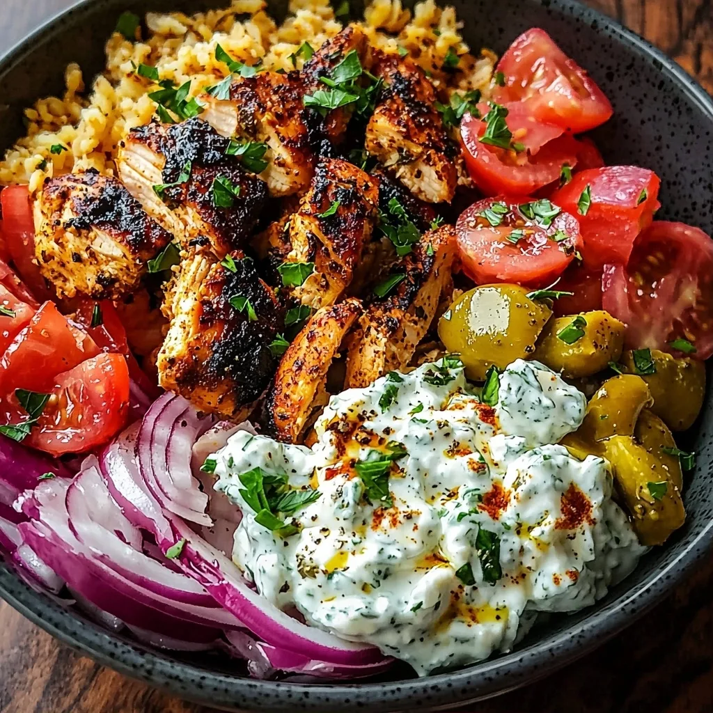 Loaded Mediterranean Chicken Power Bowl with Tzatziki and Feta