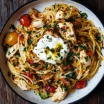 Chicken Spaghetti with Burrata and Lemon Butter Garlic Sauce