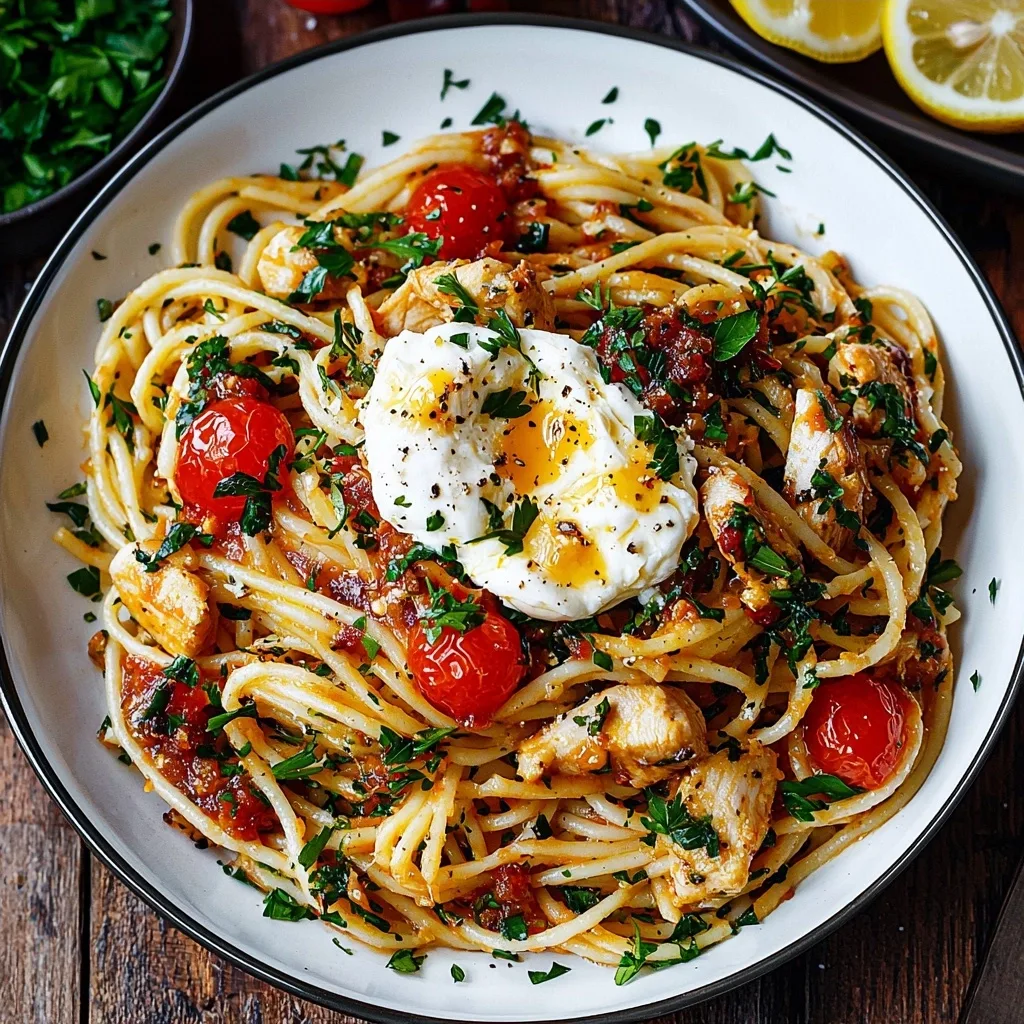 Chicken Spaghetti with Burrata and Lemon Butter Garlic Sauce