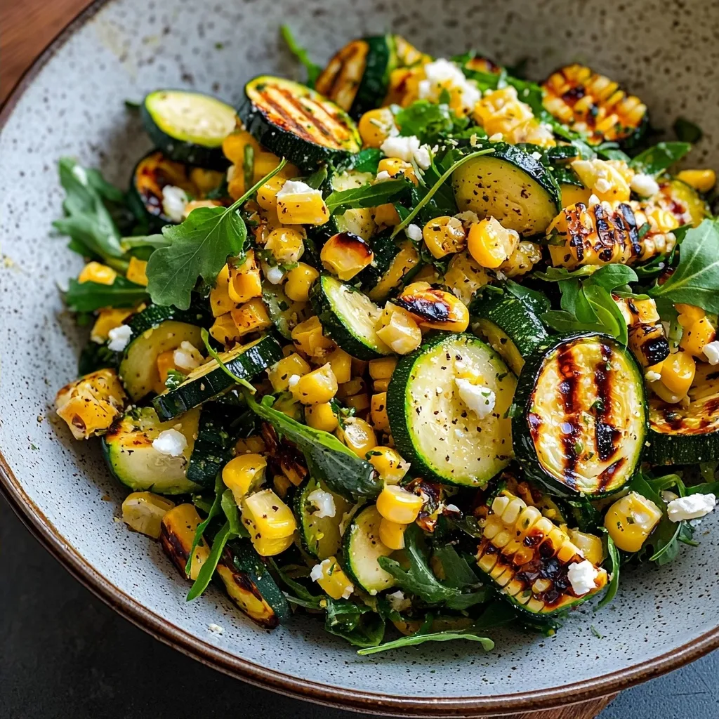 Corn and Grilled Zucchini Salad with Feta and Arugula