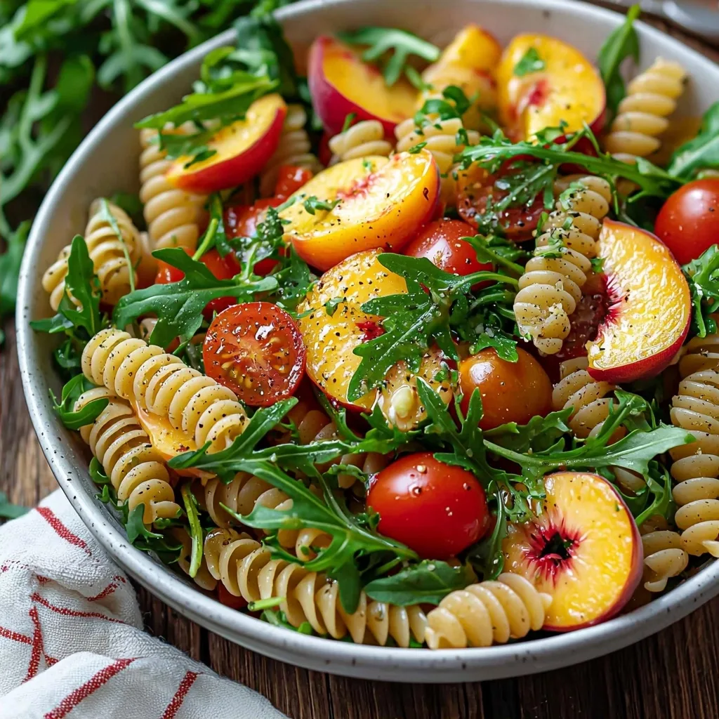 Peach Pasta Salad with Arugula and Tomatoes